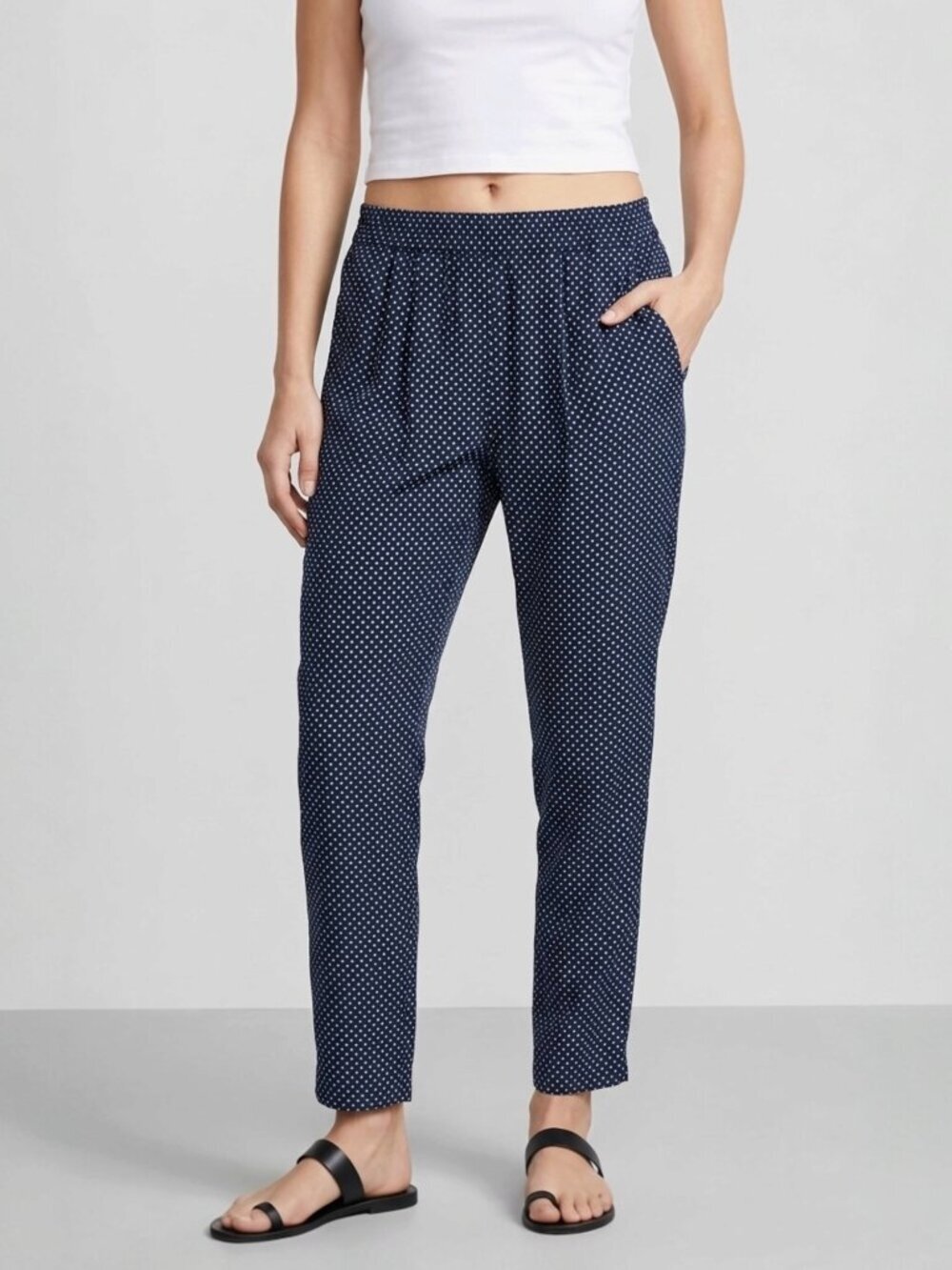 NWOT Gold Hawk 100% Silk Polkadot Pants Sz M Tapered Elastic Waist Preppy